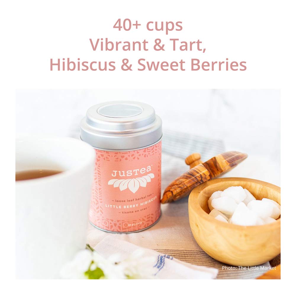 JusTea LITTLE BERRY HIBISCUS Loose Leaf Herbal Tea, 40+ Cups Tin with Spoon