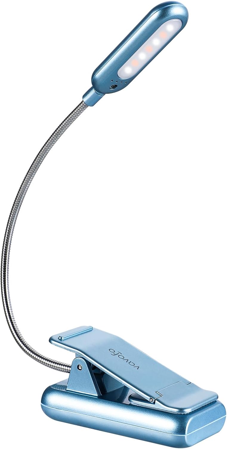 VAVOFO Clip On Book Light for Bed Kids, 7 LED Reading Light with 9-Level Warm Cool White Daylight, Eye Care Lamp with Power Indicator for Bookworms (Blue)