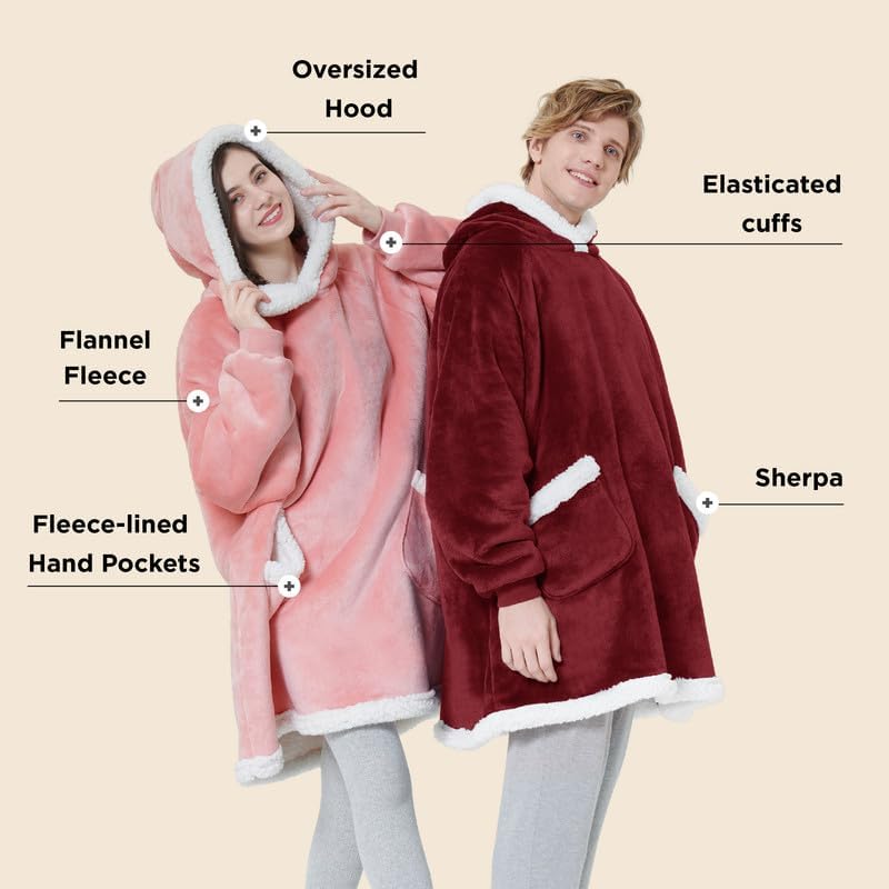 Bedsure Blanket Hoodie, Wearable Blanket Hoodie as Gifts for Mom, Birthday Gifts for Women Kids Teens Mother's Day Sherpa Sweatshirt, Grey, Standard