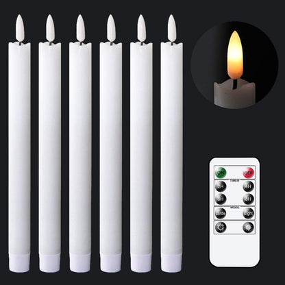 GenSwin Flameless Ivory Taper Candles Flickering with 10-Key Remote, Battery Operated Led Warm 3D Wick Light Window Candles Real Wax Pack of 6, Christmas Home Wedding Decor(0.78 X 9.64 Inch)