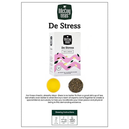 McCoy Teas Wellness De Stress Tea Bags Drinks with Gotukola Lavender Cumin & Fennel with Premium Tea from Sri Lanka, 20 Tea Bags (Pack of 01)
