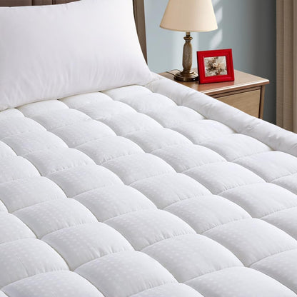 EASELAND Queen Size Mattress Pad Pillow Top Mattress Cover Quilted Fitted Mattress Protector Cotton Top Stretches up 8-21" Deep Pocket Cooling Mattress Topper (60x80 inch, White)