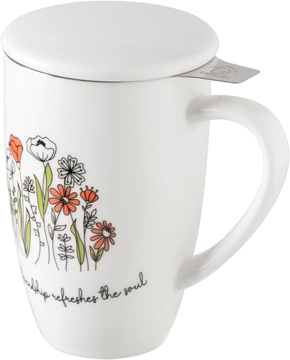 Sweejar Porcelain Tea Infuser Mug with Lid, 16 oz Teacup with Strainers for Loose Leaf Tea, Microwave and Dishwasher Safe Coffee Mug(Purple)