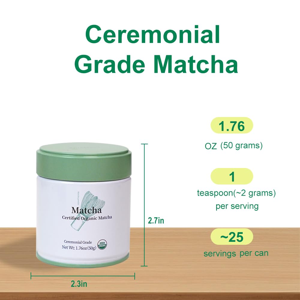 MatchAdmire Matcha Powder Premium First Harvest USDA Certified Organic Green Tea Matcha latte, Rich Flavor, 100% Vegan with No Fillers, Radiation-Free (50g Culinary Grade Matcha)