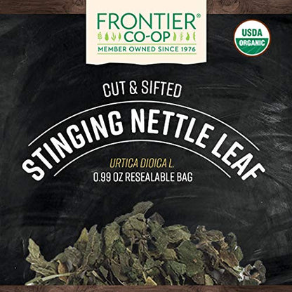 Frontier Co-op Organic Stinging Nettle Leaf, Resealable Bag, Cut & Sifted, Ideal for Making Nettle Tea, Kosher | 0.99 Ounce (Pack of 1)