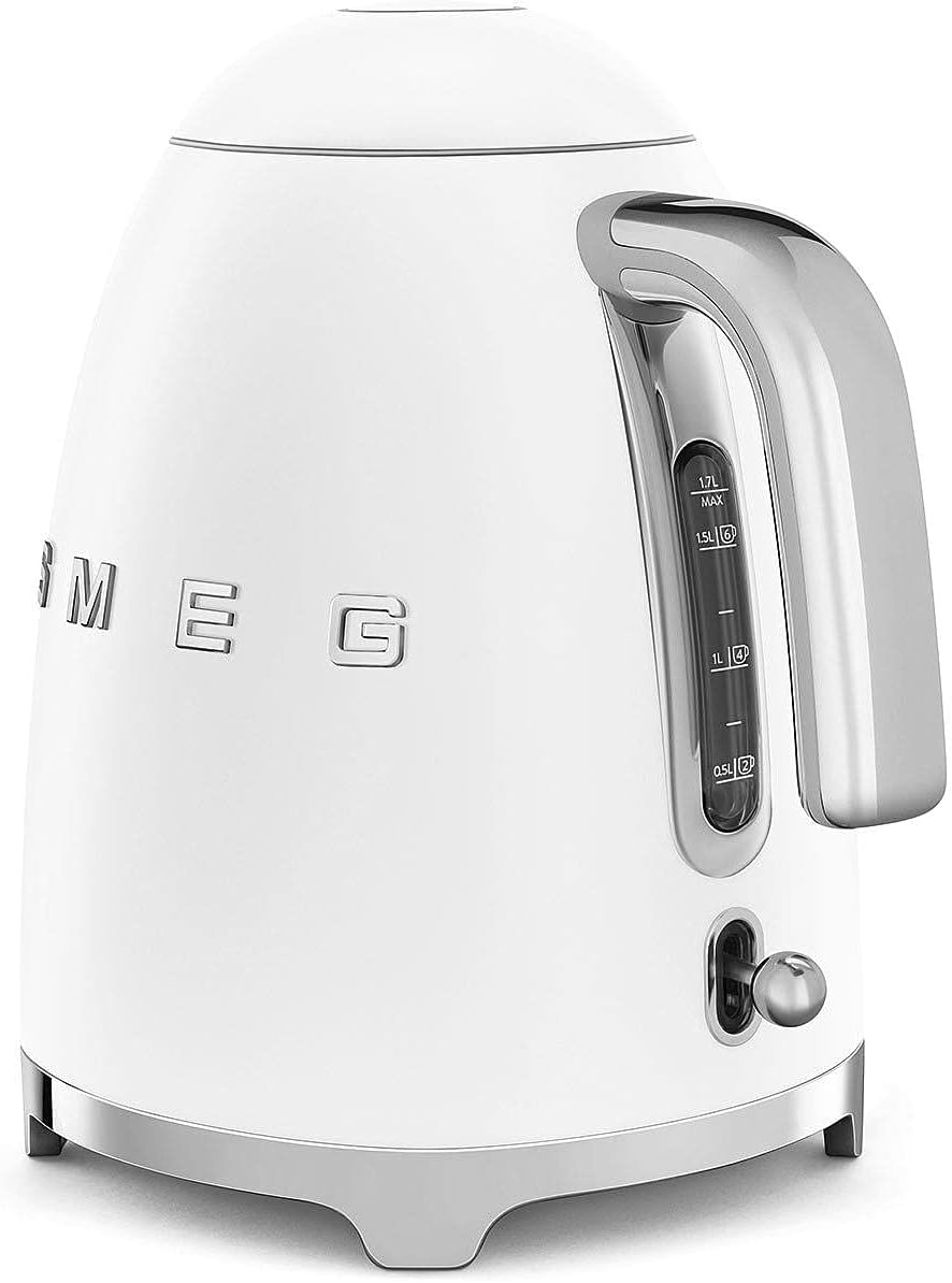 Smeg 7 Cup Water Kettle KLF03 Matte White with Soft-Opening Lid and Auto Shut-Off (Renewed)
