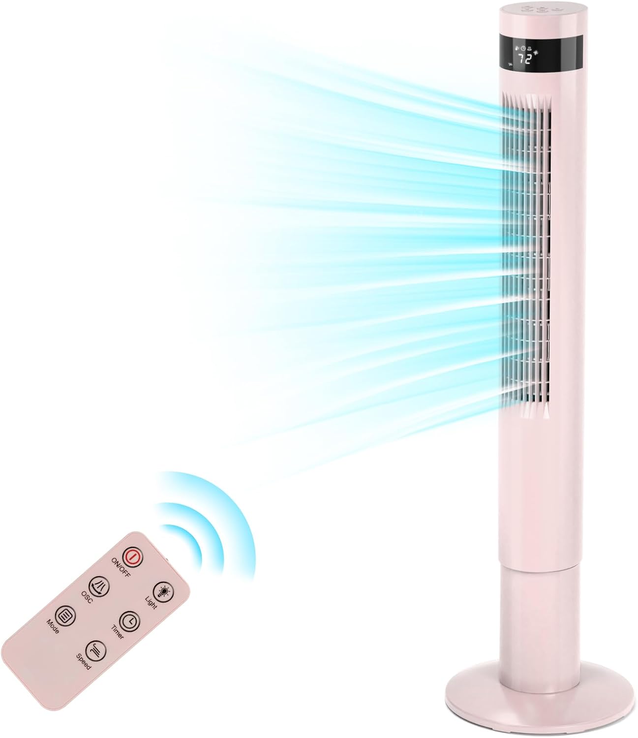 Antarctic Star Tower Fan 85°Oscillating Fan Quiet Cooling 12H Timer Remote Control Bladeless Electric 3 Speeds Wind 3 Modes, 42INCH, PINK