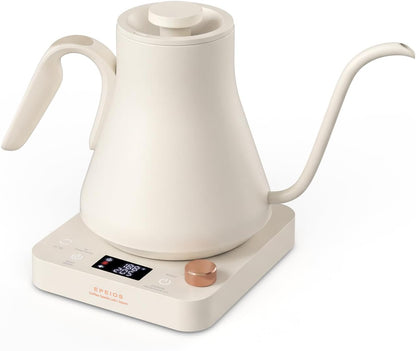 Epeios Electric Kettle, Gooseneck Electric Kettle with ±1°F Temperature Control, 1200W Rapid Heating for Pour Over Coffee & Tea, 304 Stainless Steel Interior, Auto Shut-Off, 0.9L, Black