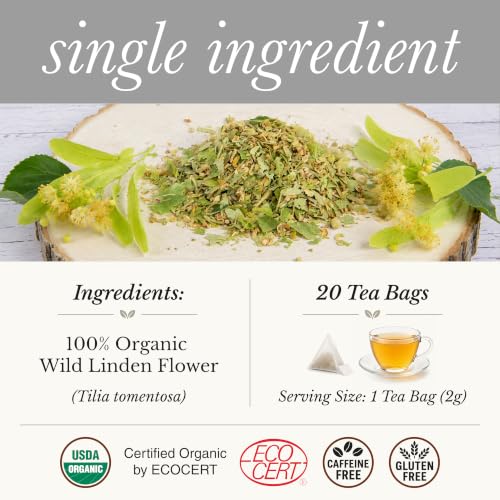 Wild Bliss Organic Linden Flower Herbal Tea - Caffeine Free Tisane - 20 Plant Based Tea Bags (Pack of 2)
