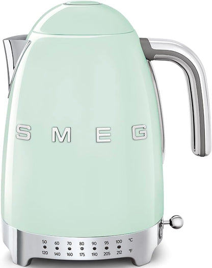 SMEG Variable Temperature Electric Kettle 1.7L (7 Cup), Stainless Steel Tea & Coffee Kettle, Fast Boil, Adjustable Temp 122°F–212°F, Keep Warm, Auto Shut-Off, 360° Base, Retro Style-Black