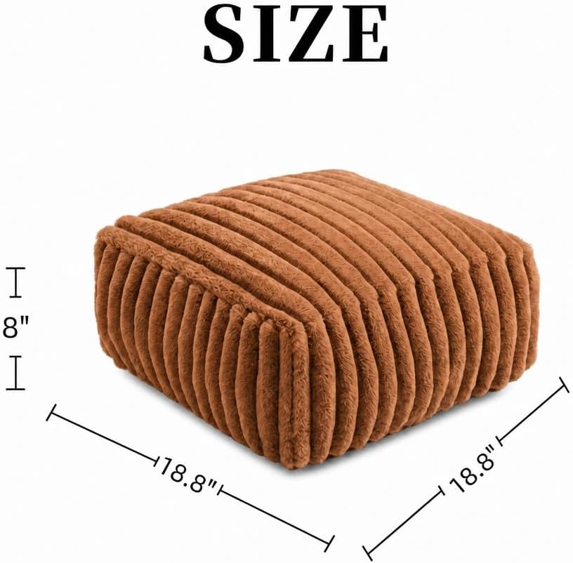 Stuffed Pouf Ottoman Soft Touch Poufs with Foam Chunk Filling Furry and Fluffy Detachable Pouf Foot Stool Storage Ottoman Floor Poufs Foot Rest for Living Room (Caramel, Round)