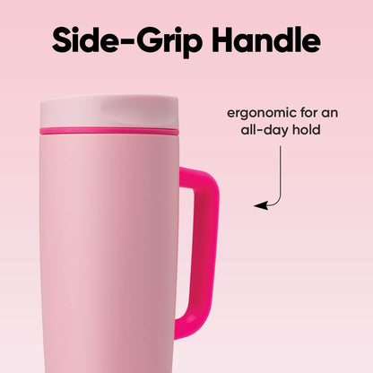 Owala SmoothSip Slider Insulated Stainless Steel Coffee Tumbler, Reusable Iced Coffee Cup, Hot Coffee Travel Mug, BPA Free 12 oz, Pink (Pucker Up)