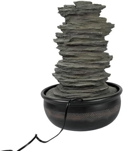 15.7” High Rock Falls Tabletop Water Fountain with LED Lights - 5-Tier Indoor Relaxation Waterfall Fountain, Small Cascading Water Feature for Home and Office Decor Gray-1