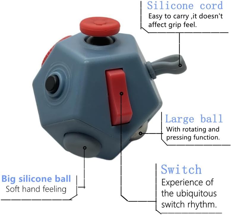Small Fidget Toys Cube, Small Fidget Toy - 12 Sides Decompression Cube Anti Anxiety and Relief Stress Improve Focus Creative Unique Fidget Toy for Kids and Adults, with Carry Case(Black E1)