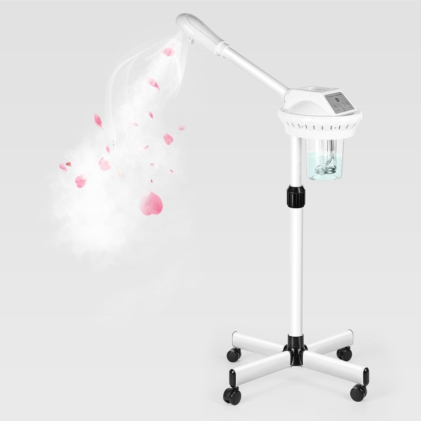 Professional Facial Steamer, Face Steam on Wheels, Estheticians Steamer with More Steam for Moisturizing and Hydration, Adjustable Height and Angle for Spa Beauty, Home Use, Pink