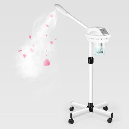Professional Facial Steamer, Face Steam on Wheels, Estheticians Steamer with More Steam for Moisturizing and Hydration, Adjustable Height and Angle for Spa Beauty, Home Use, Pink
