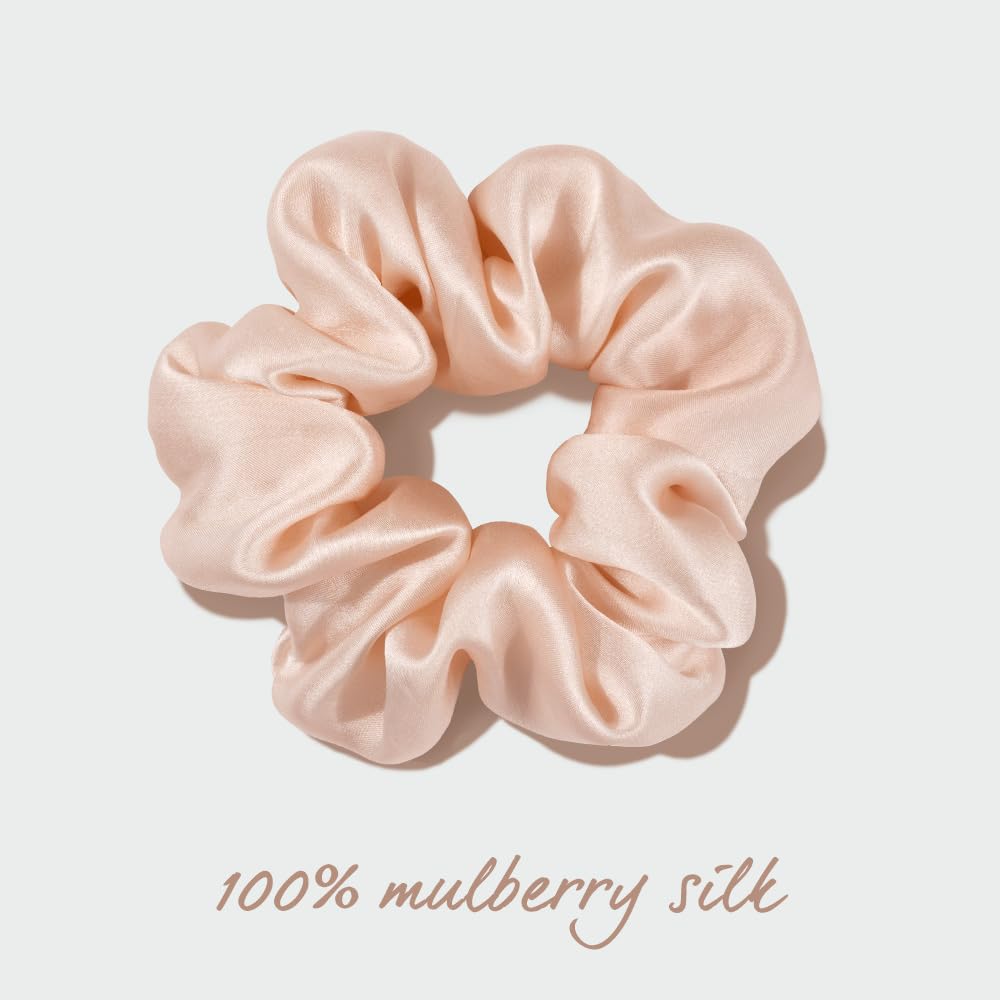 OLESILK 100% Mulberry Silk-Scrunchies for Hair Sleep, Women Grils Silk Hair Ties for Frizz & Breakage Curly Hair, No Damage, Elastics Ponytail Holder, 3 Pack
