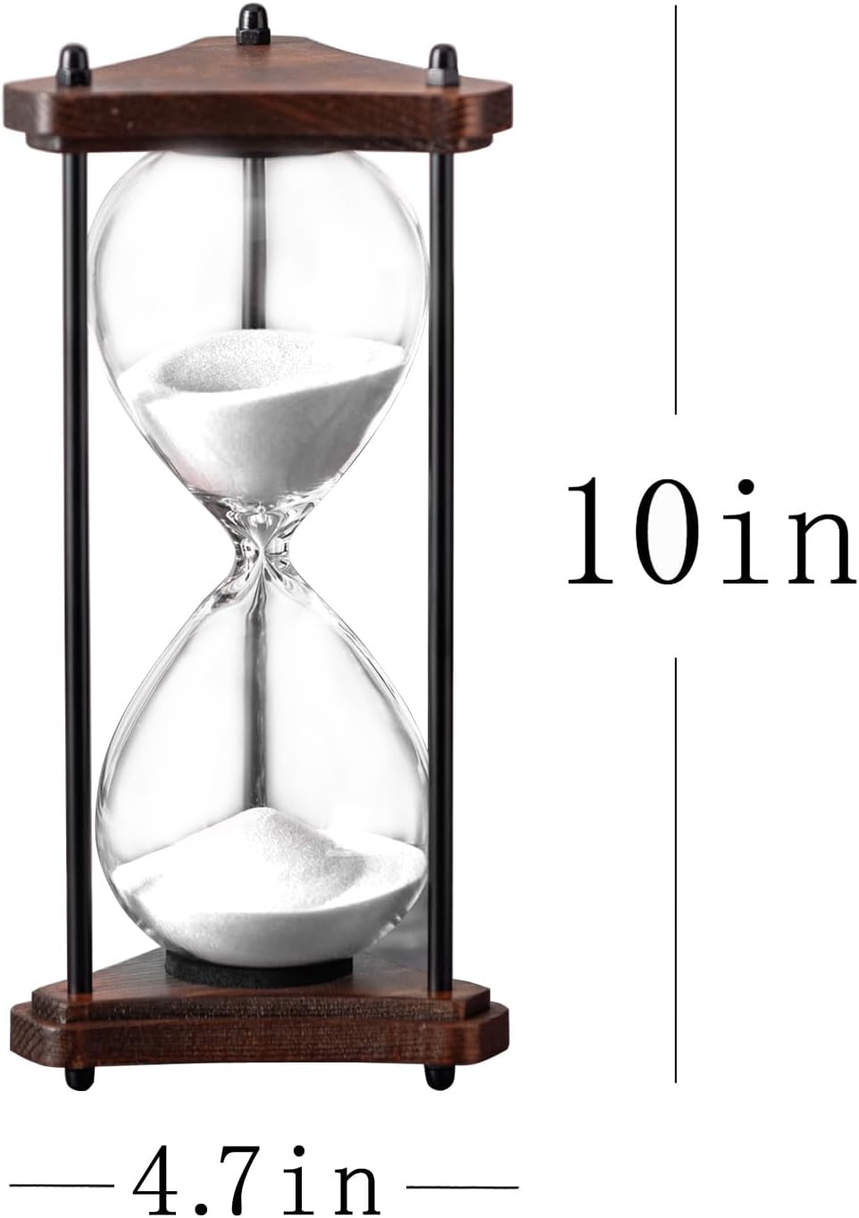Hourglass Timer 60 Minute, Triangle Wooden Frame Decorative Sand Timer (Black Sand, Large Size)
