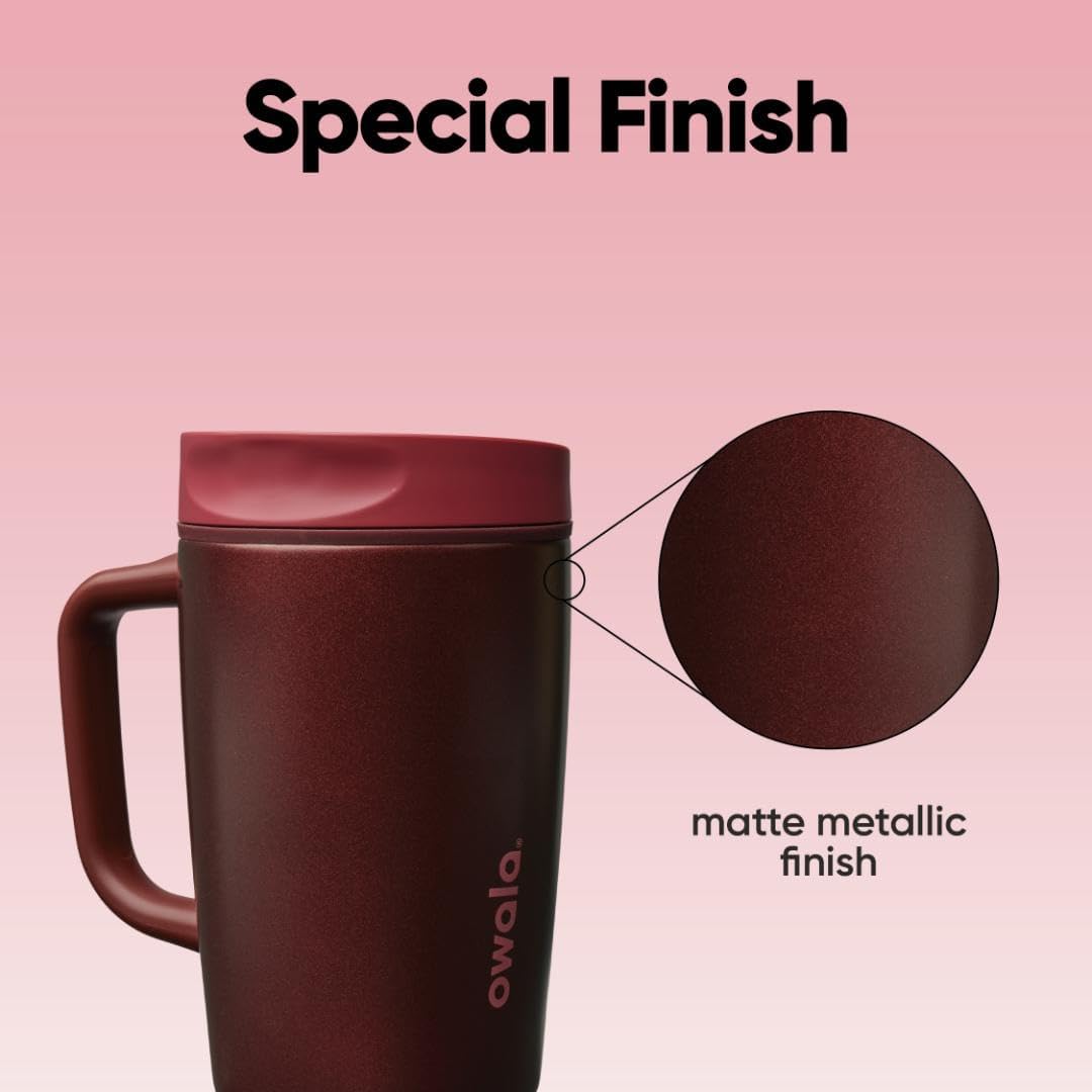 Owala SmoothSip Slider Insulated Stainless Steel Coffee Tumbler, Reusable Iced Coffee Cup, Hot Coffee Travel Mug, BPA Free 12 oz, Pink (Pucker Up)