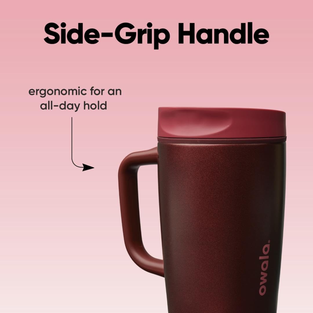 Owala SmoothSip Slider Insulated Stainless Steel Coffee Tumbler, Reusable Iced Coffee Cup, Hot Coffee Travel Mug, BPA Free 12 oz, Pink (Pucker Up)