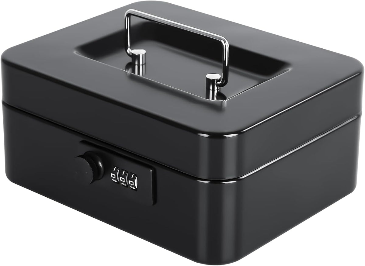 KYODOLED Small Cash Box with Combination Lock & Removable Money Tray, Black