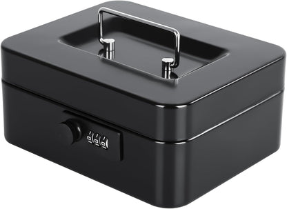 KYODOLED Small Cash Box with Combination Lock & Removable Money Tray, Black