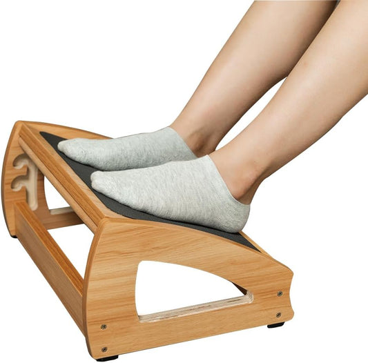 StrongTek Wooden Under Desk Footrest, 4 Heights, 400 lb, Office Foot Rest