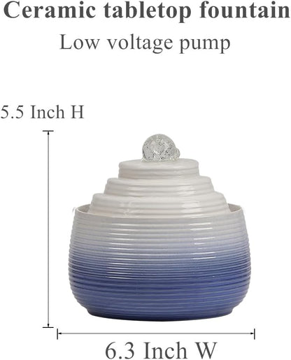 Indoor and Outdoor Fountain Water Feature Fall Ceramic Home Office Decoration mini Tabletop Desktop (Blue with Ball S093)