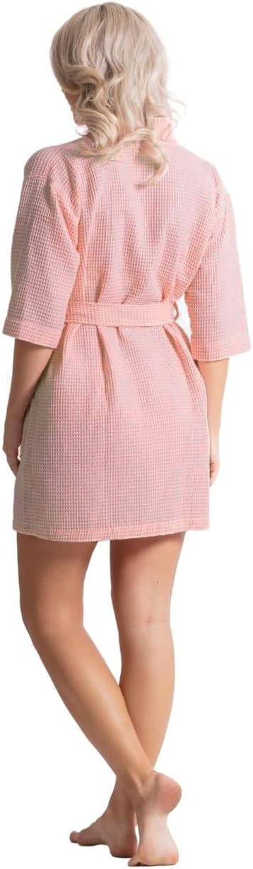 Turkish Linen Lightweight Waffle Knit Bath, Spa & Bridesmaids Kimono Short Robes for Women - Quick Dry & Soft