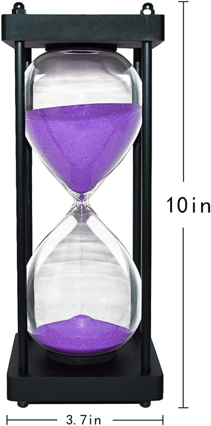 Hourglass Timer 60 Minute, Black Wooden Frame Decorative Sand Timer (Black Sand, Large Size)