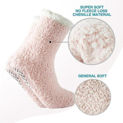 Bulinlulu Fuzzy Socks With Grips for Women, 5 Pairs Non Slip Sleep Warm Fluffy Slipper Socks Gifts for Women