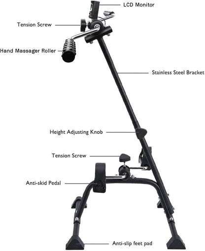 Pedal Exerciser Bike Hand Arm Leg and Knee Peddler Adjustable Fitness Equipment for Seniors, Elderly Home Pedal Exercise Bike for Total Body, with Gift Box