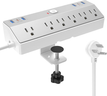 Desk Clamp Power Strip 10FT, 40W Total Fast Charging Station, Black
