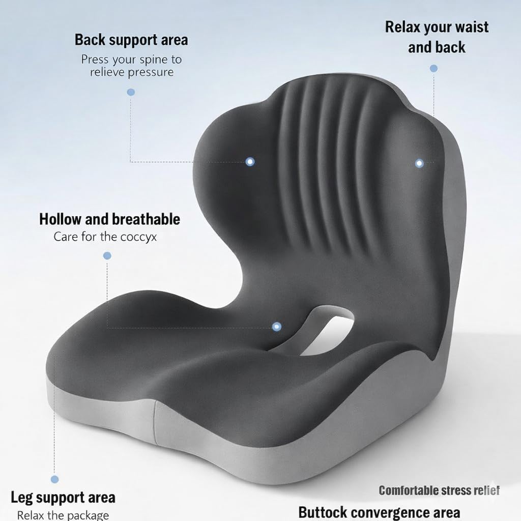 Ergonomic L-Shaped Memory Foam Seat Cushion with Lumbar Support, Designed to Help Relieve Tailbone, Coccyx & Lower Back Pain for Office,Truck, Car & Travel (Black)
