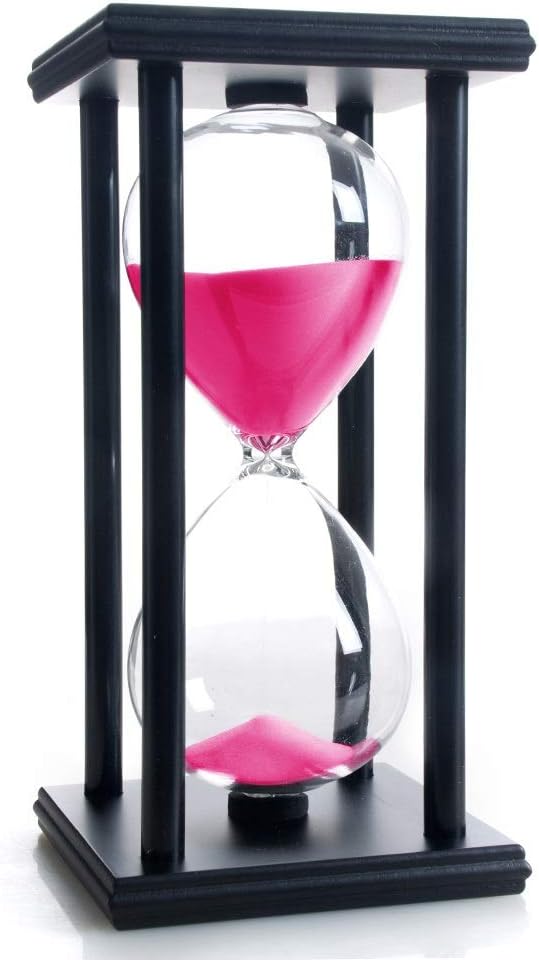 Hourglass 60 Minutes White Sand Timer, Black Wooden Frame Sandglass