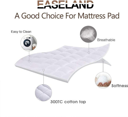 EASELAND Queen Size Mattress Pad Pillow Top Mattress Cover Quilted Fitted Mattress Protector Cotton Top Stretches up 8-21" Deep Pocket Cooling Mattress Topper (60x80 inch, White)
