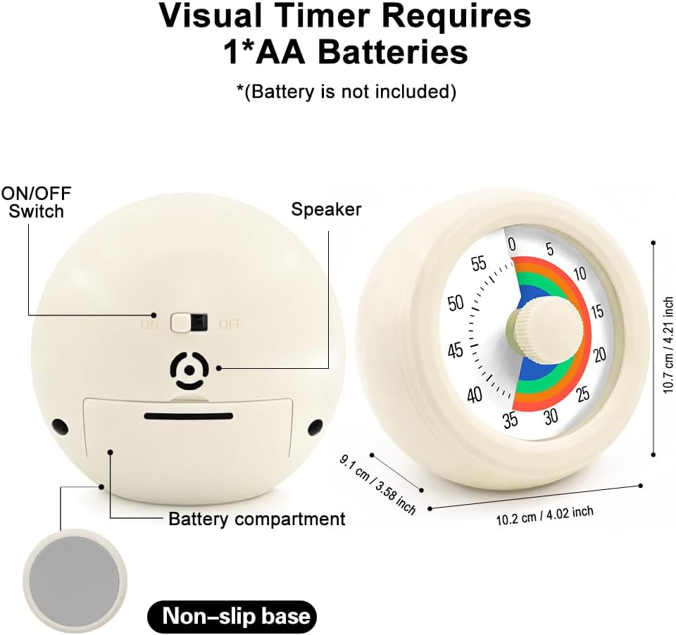 Visual Timer for Kids & Adults, 60 Minute Rainbow Countdown Timer, Time Management Tool for Classroom, Home, Kitchen, Office, School (Green-Round-Rainbow)