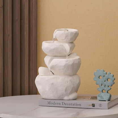 Outdoor Indoor Fountain Tabletop Water Feature Waterfall Home and Garden Decoration (White)