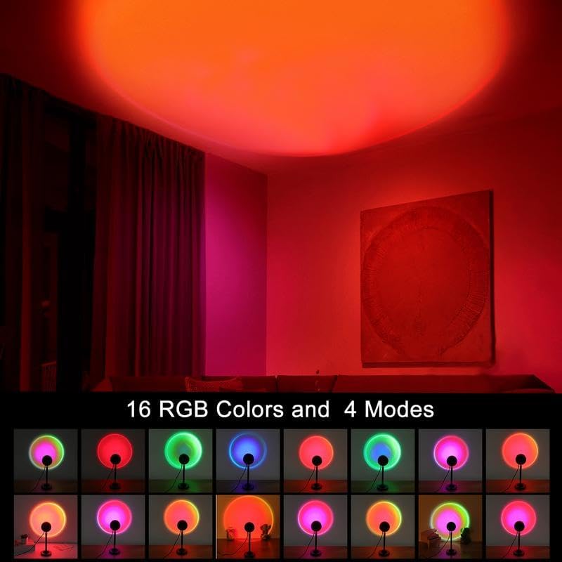 Fall Sunset Lamp Projector Light 180° Adjustable Sunset Mood Lamp, 4 Modes, Remote Control RGB Ambient Night Light for Bedroom.