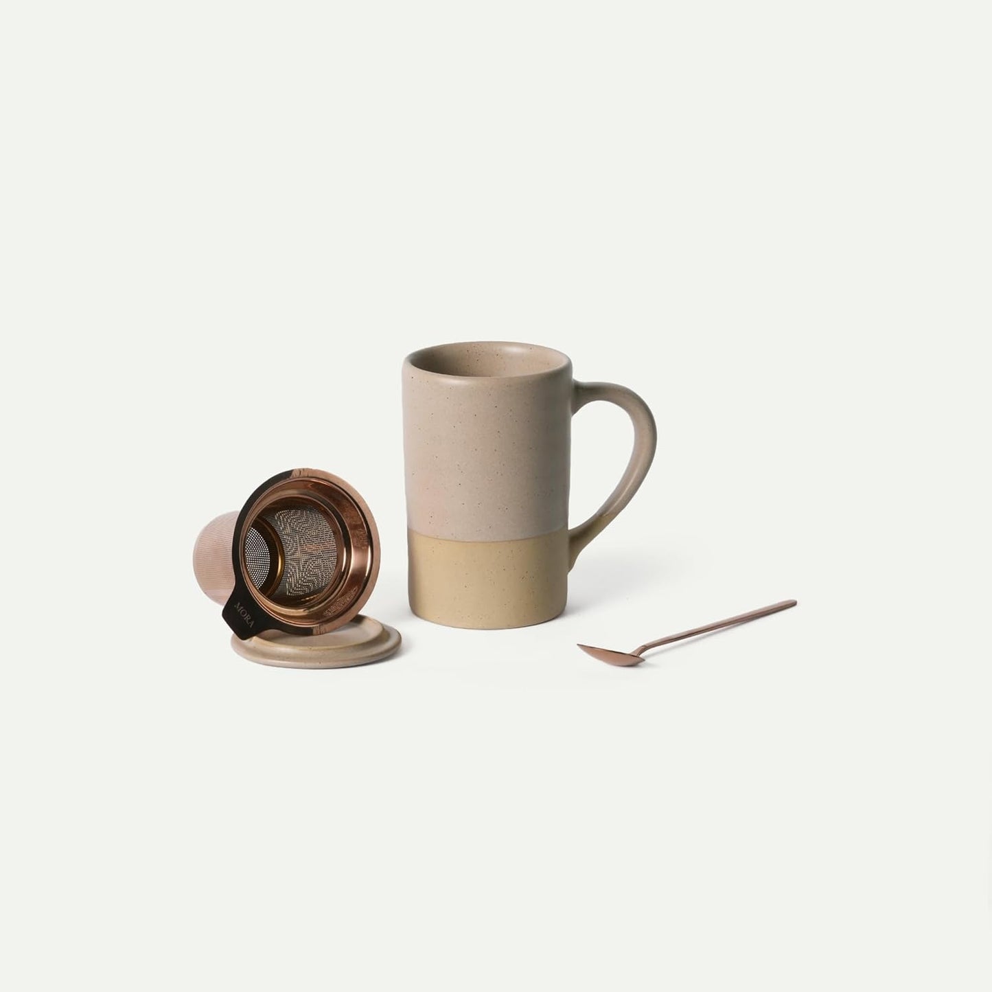 Mora Ceramics Tea Cup with Loose Leaf Infuser, Spoon and Lid, 12 oz, Microwave and Dishwasher Safe Coffee Mug - Rustic Matte Ceramic Glaze, Modern Herbal Tea Strainer - Great Gift for Women, Garnet