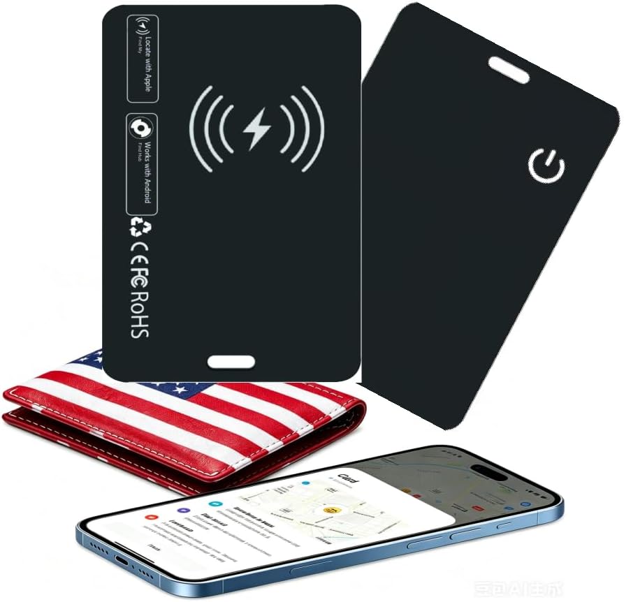 Dual-System; Wallet Locator, Luggage Tracker, Item Locator and Finder Compatible with iOS Find My& Android Find hub | IP67,Rechargeable, Slim Card, 1-pcs