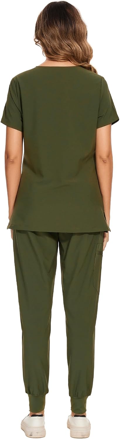 COZYFIT Scrubs for Women Set - Stretch V-Neck Scrub Top & Jogger Pant with 8 Pockets COZY SCRUBS - Colors E