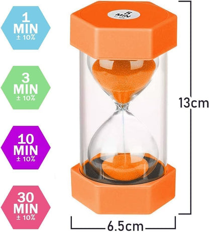 5 PCS Hourglass Kids Hourglass Timer Hourglass Set Colorful Sand Clock Kitchen Timer Time Management Includes 1 Minute, 3, 5, 10, and 30 Minutes, Different
