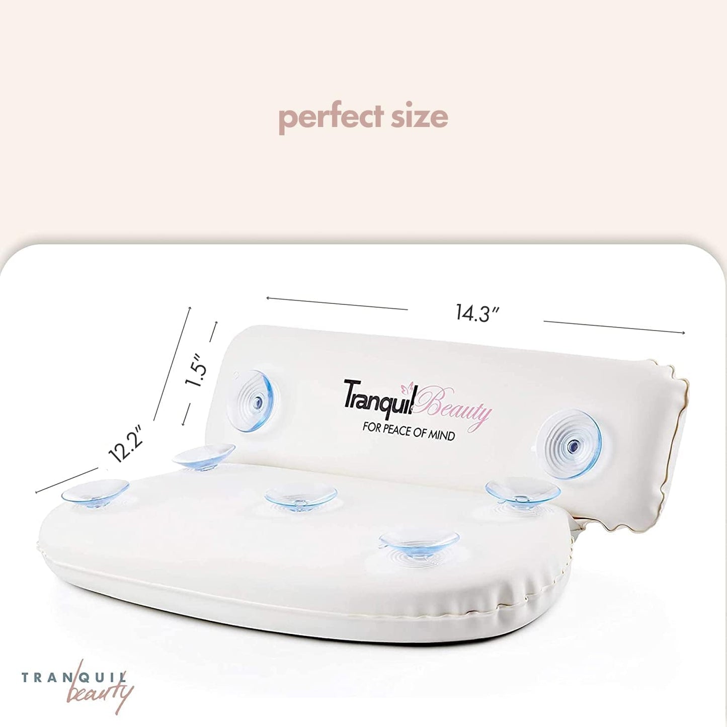 TranquilBeauty Bath Pillow, White, PVC, Pain Relief, 7 Suction Cups - Ergonomic Head & Back Support, Luxury Spa Experience, Waterproof Design, Ideal for Elderly & Children