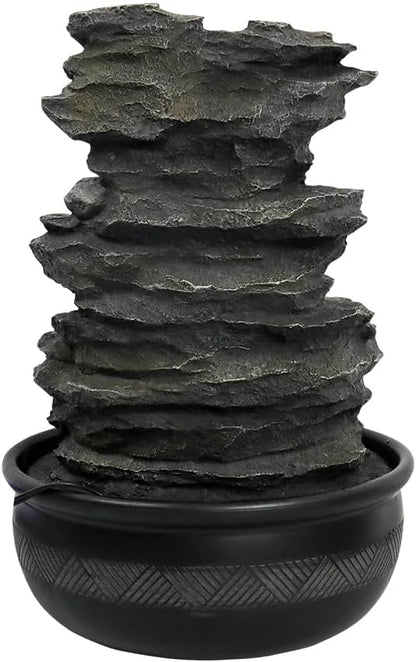 8.3” H Indoor Zen Tabletop Water Fountain, Rock Cascading Waterfall with Spinning Crystal Ball & LED Light for Home Office Decor