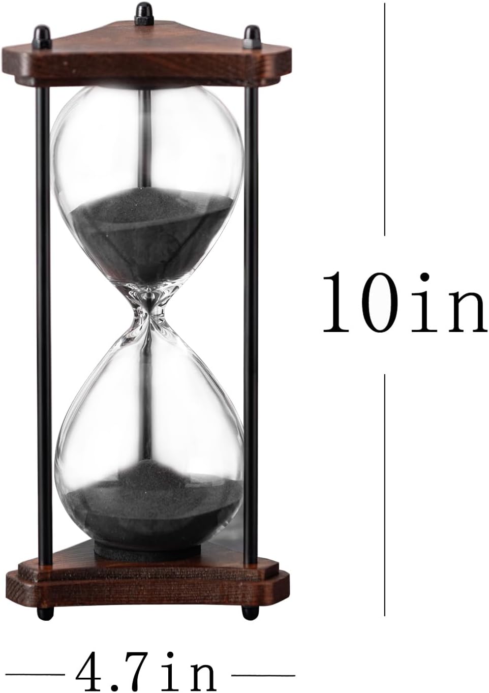 Hourglass Timer 60 Minute, Triangle Wooden Frame Decorative Sand Timer (Black Sand, Large Size)