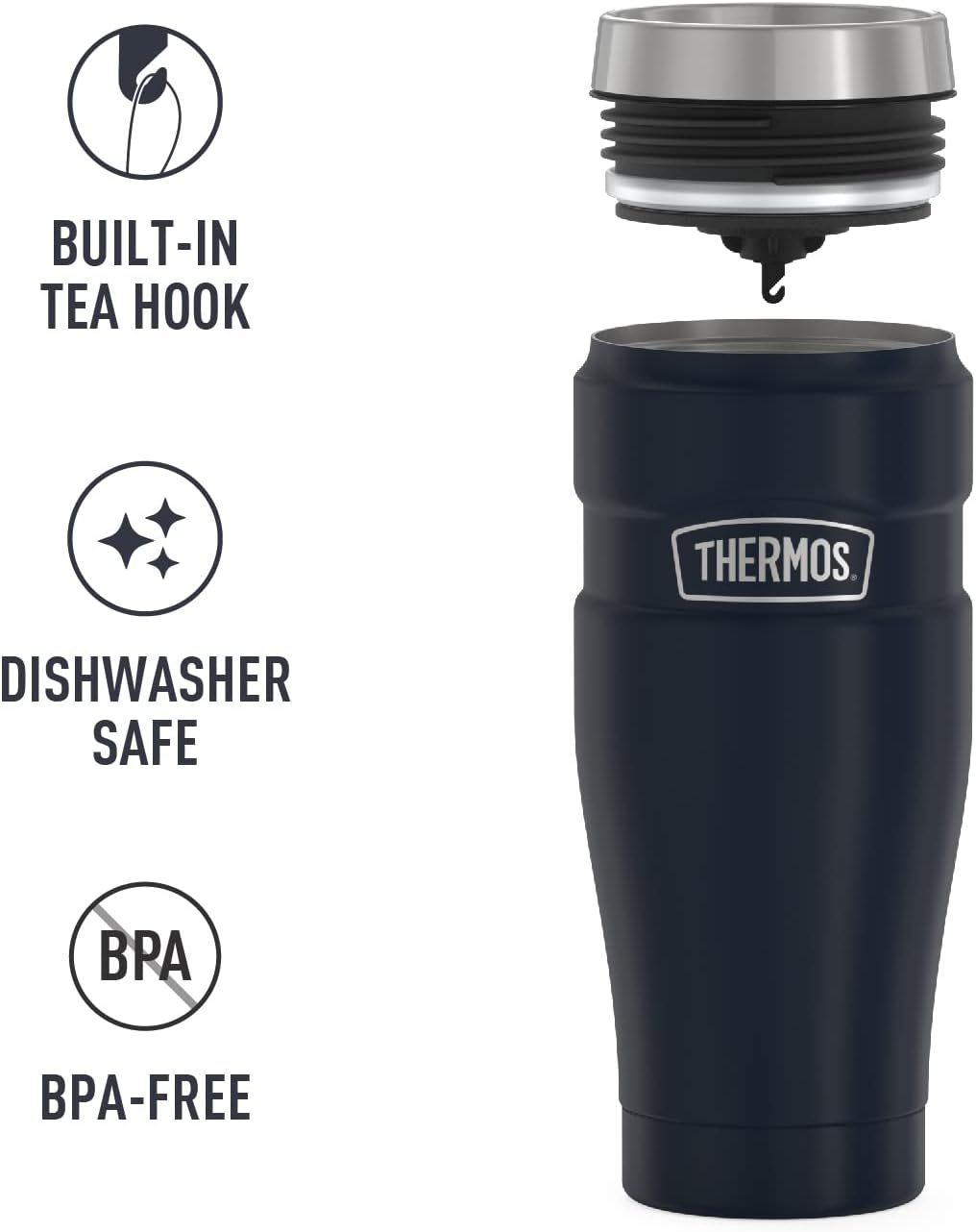 THERMOS Stainless King Vacuum-Insulated Travel Tumbler, 16 Ounce, Matte Steel