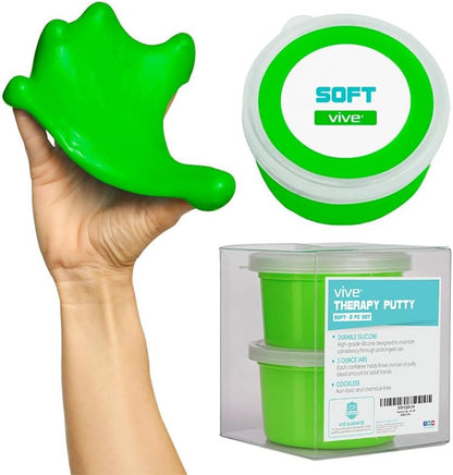 Vive Therapy Putty for Adults, for Hand (2 Pack) - Occupational Sensory Stress Relief Tools - for Physical Exercise, Finger Pain, Grip Strength, Rehab, Arthritis, Forearms, Fidgeting, Motor Skills