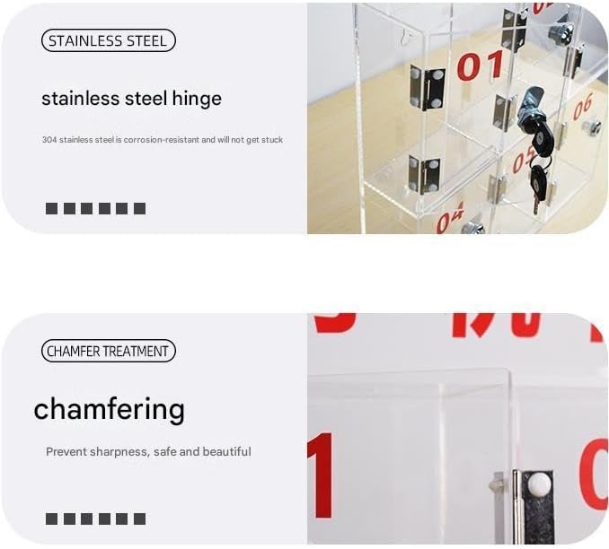 Cell Phone Locker Box - Acrylic Wall-Mounted with Locks and Keys, Secure Storage Cabinet for Office, Classroom, Gyms