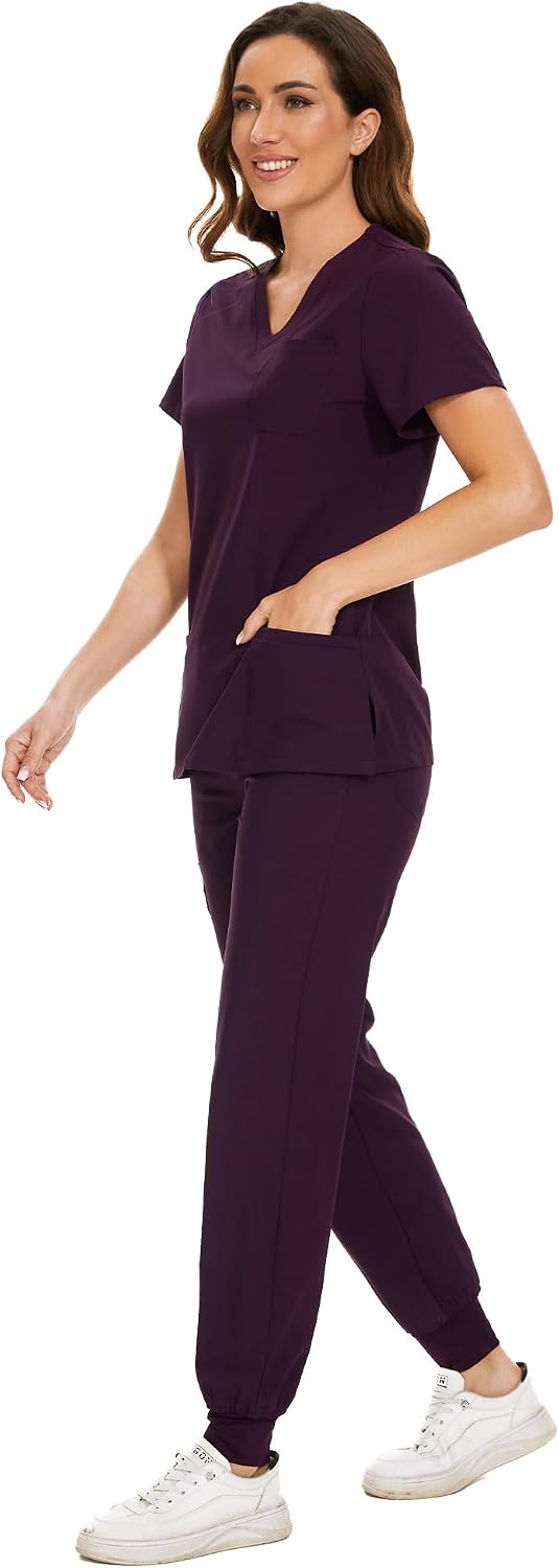 COZYFIT Scrubs for Women Set - Stretch V-Neck Scrub Top & Jogger Pant with 8 Pockets COZY SCRUBS - Colors A